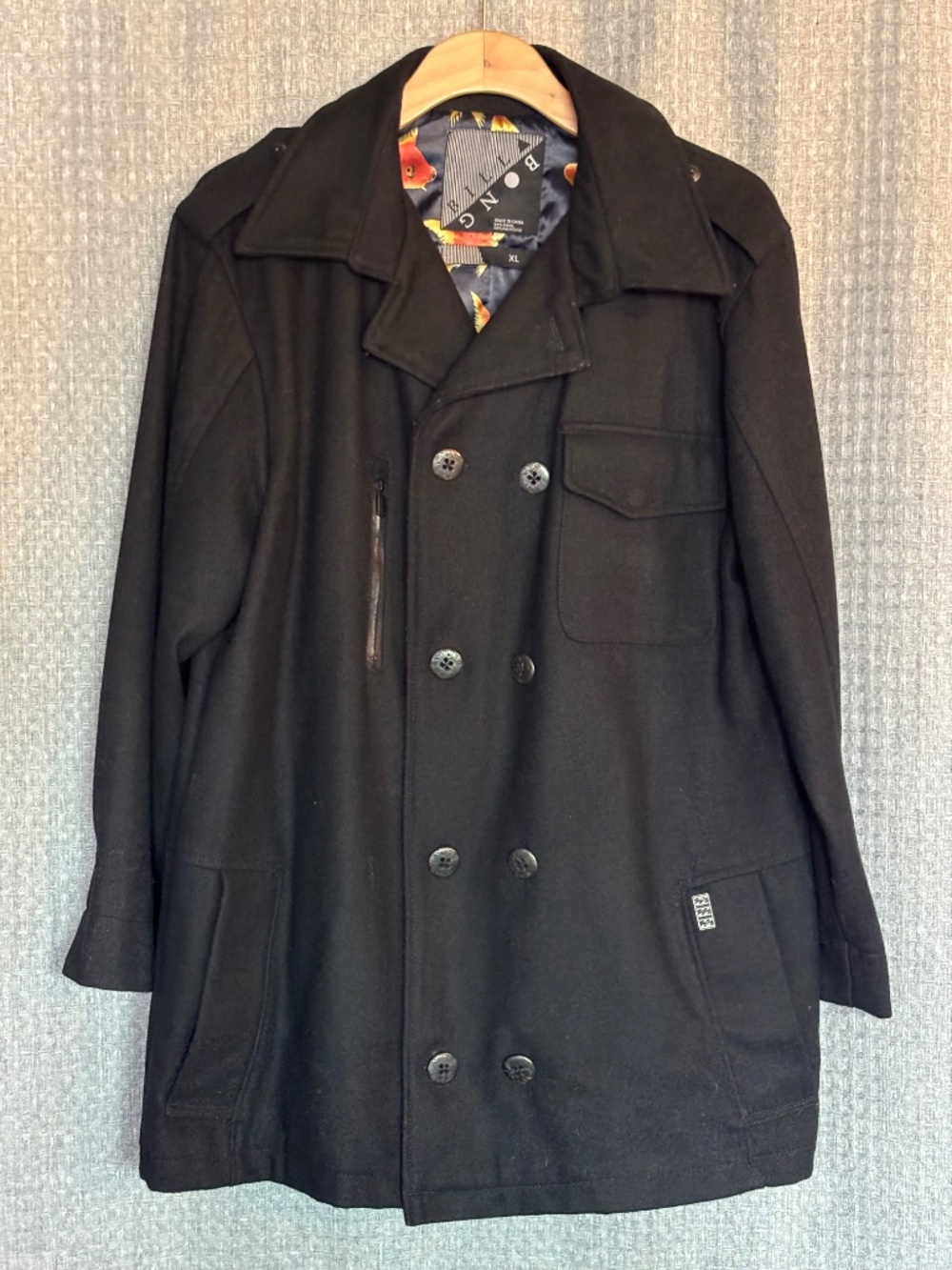 Billabong Peacoat 50% Wool 50% Polyester - Goldfish Lining - Size XL